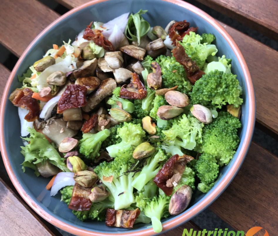 Broccoli, Mushrooms & Pistachio Salad